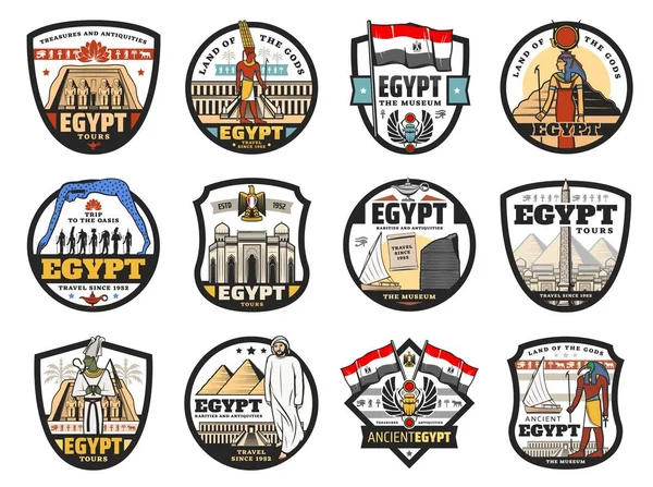 Ancient Egypt Travel Religion Culture Landmarks Vector Icons Egyptian Cairo — Stock Vector