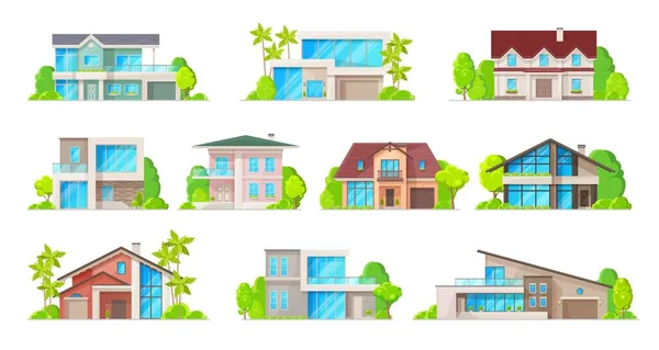 House Building Vector Icons Real Estate Cottages Residential Homes Bungalows — Stock Vector