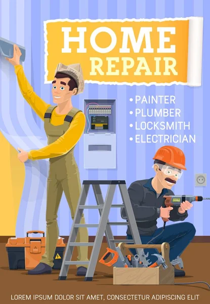 Home Poster Serviço Reparo Vetor Construção Renovação Remodelação Serviço Instalação — Vetor de Stock