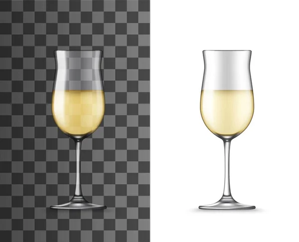 White Wine Glass Realistic Vector Mockup Wineglass Extended Bowl Shape — Stock Vector