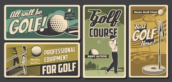 Golf Sport Club Loja Equipamentos Golfe Profissional Cartões Vetoriais Vintage — Vetor de Stock