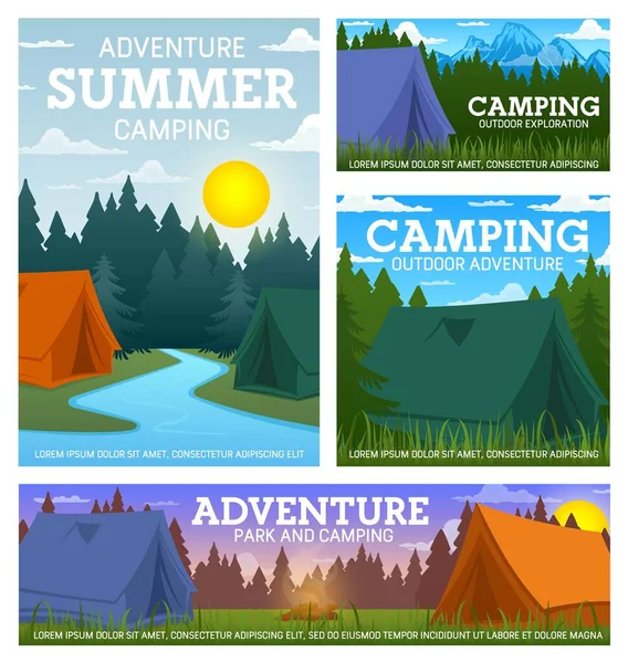 Camping Voyage Tentes Été Aventure Plein Air Randonnée Alpinisme Trekking — Image vectorielle