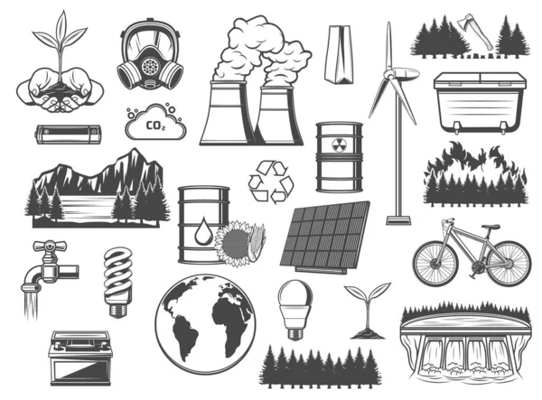 Środowisko Ekologiczna Energia Zanieczyszczenia Ikony Wektorów Energii Ikony Energii Ochrony — Wektor stockowy