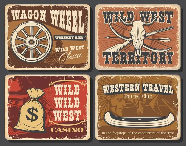 Wild West Vector Vintage Posters Western Saloon Texas Robbers Dollar Royalty Free Stock Illustrations