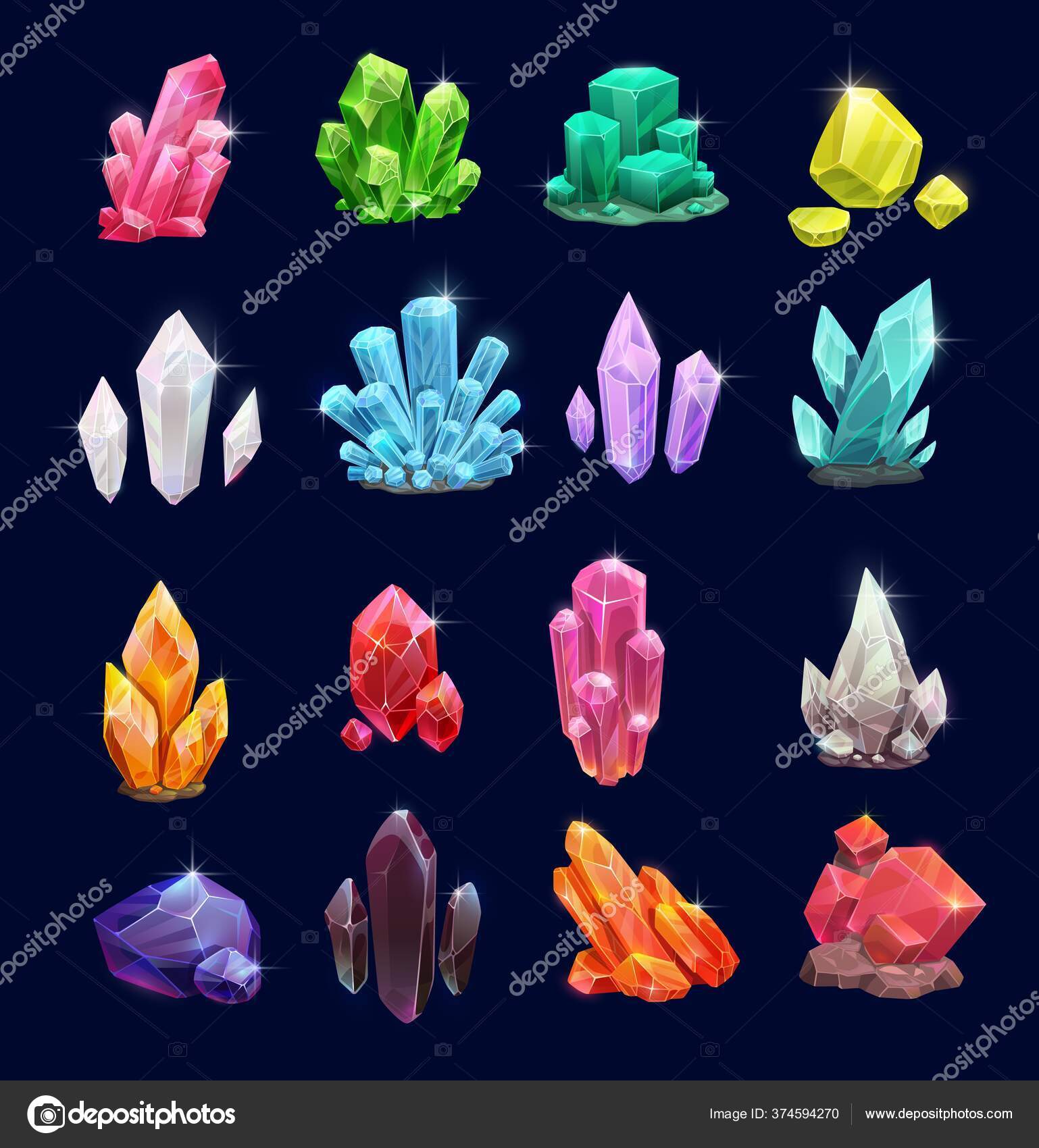 Gemmes Cristal Pierres Précieuses Vectorielles Icônes Bijoux Minéraux  Dessin Animé Vecteur par ©Seamartini 374594270