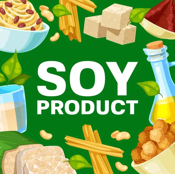 Produtos Soja Alimentos Soja Vector Miso Pasta Queijo Tofu Leite —  Vetores de Stock