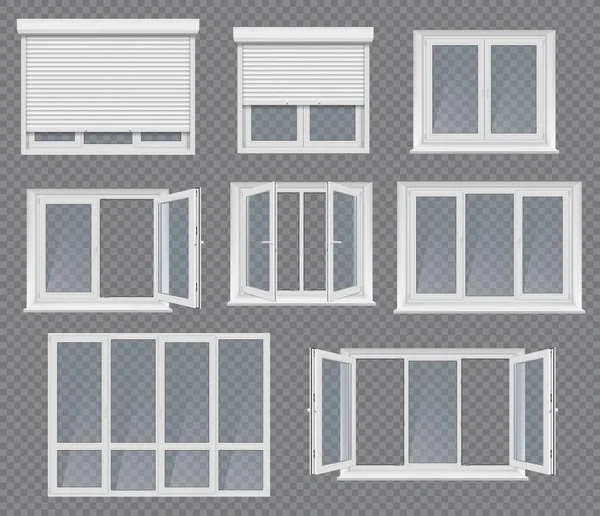 Plastik Pencereler Çerçeveler Külüstür Gerçekçi Vektör Pencereler Iki Dört Bölüm — Stok Vektör