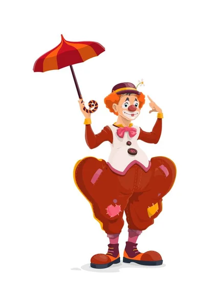 Großer Zirkus Karikatur Isolierter Clown Mit Regenschirm Spaßmacher Vektor Shapito — Stockvektor