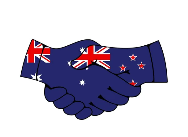 Handshake Australia New Zealand Country Flags Vector Partnership Trans Tasman — Archivo Imágenes Vectoriales