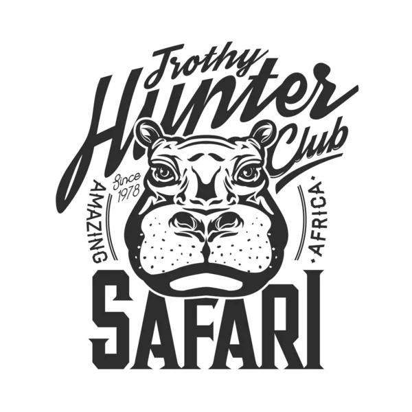 Hippo Jakt Klubb Shirt Tryck Mockup Jägare Eller Safari Samhället — Stock vektor