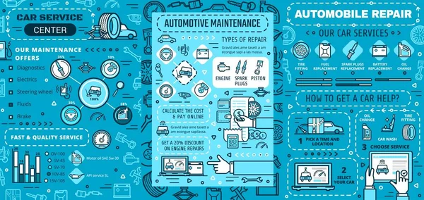 Mantenimiento Del Coche Servicio Reparación Vectores Infografías Reparación Motores Automóviles — Archivo Imágenes Vectoriales