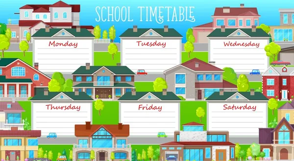 Σχολικό Χρονοδιάγραμμα Διάνυσμα Πρότυπο Χρονοδιάγραμμα Κινούμενα Σχέδια Κτίρια Και Κατοικίες — Διανυσματικό Αρχείο