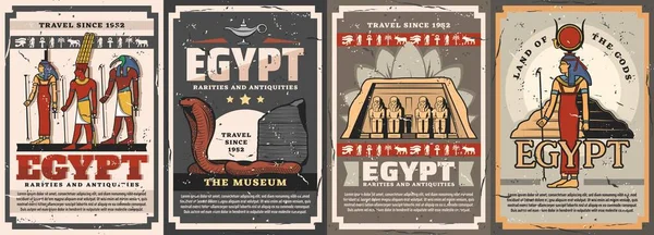 Egyptische Goden Reizen Oriëntatiepunten Cultuur Vector Posters Isis Amun Hathor — Stockvector