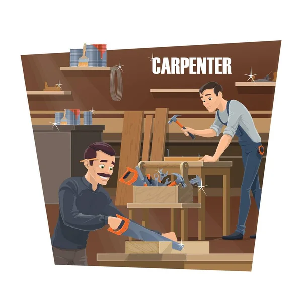 Carpinteiro Marceneiro Marceneiro Indústria Produção Móveis Carpinteiro Com Martelo Viu — Vetor de Stock