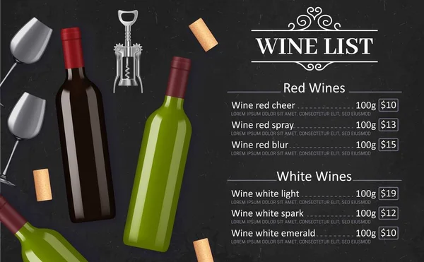 Wijnkaart Vector Menu Template Van Rode Witte Druiven Alcohol Dranken — Stockvector