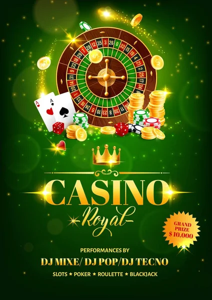 Casino Juegos Azar Vector Volante Con Ruleta Fichas Dados Cartas — Archivo Imágenes Vectoriales