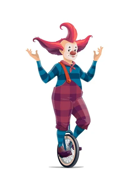 Grote Top Circus Cartoon Clown Monocycle Geïsoleerde Vector Icoon Glimlachende — Stockvector