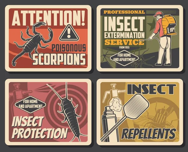 Servicio Exterminio Insectos Control Plagas Desinsectación Casa Ciempiés Vectorial Escorpión — Archivo Imágenes Vectoriales