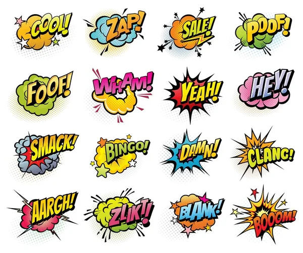 Burbujas Voz Cómics Sonido Explosión Iconos Vectoriales Aislados Conjunto Burbujas — Vector de stock