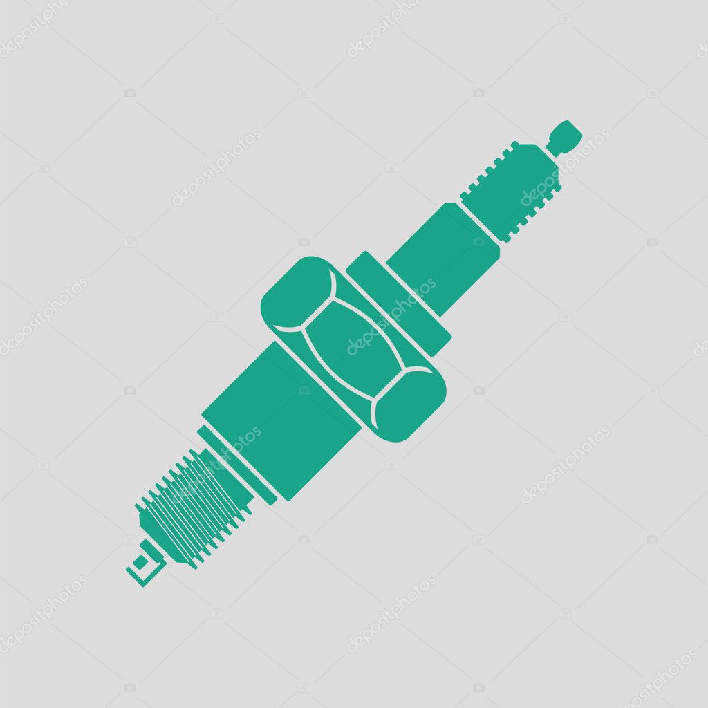 Spark plug icon. Gray background with green. Vector illustration.