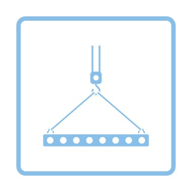Icon of slab hanged on crane hook by rope slings  clipart