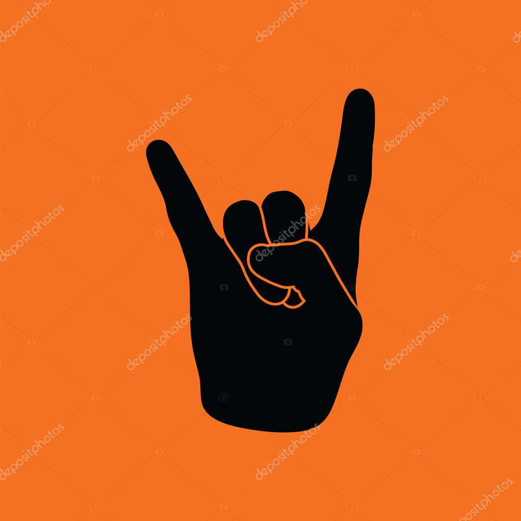 Rock hand icon. Orange background with black. Vector illustration ...