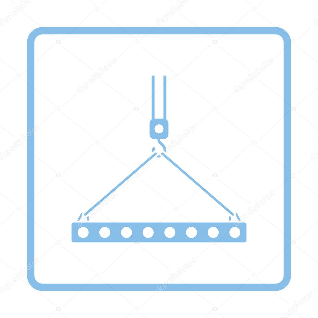 Icon of slab hanged on crane hook by rope slings 