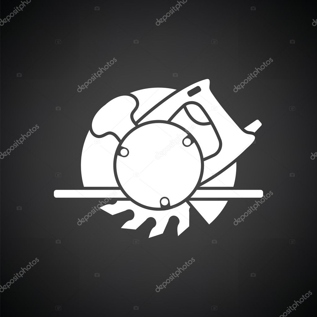 Circular saw icon. Black background with white. Vector illustration.