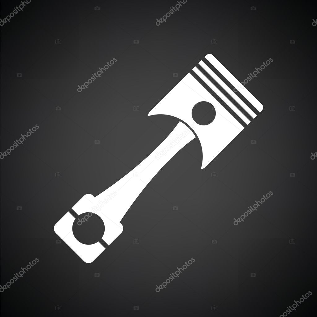Car motor piston icon. Black background with white. Vector illustration.