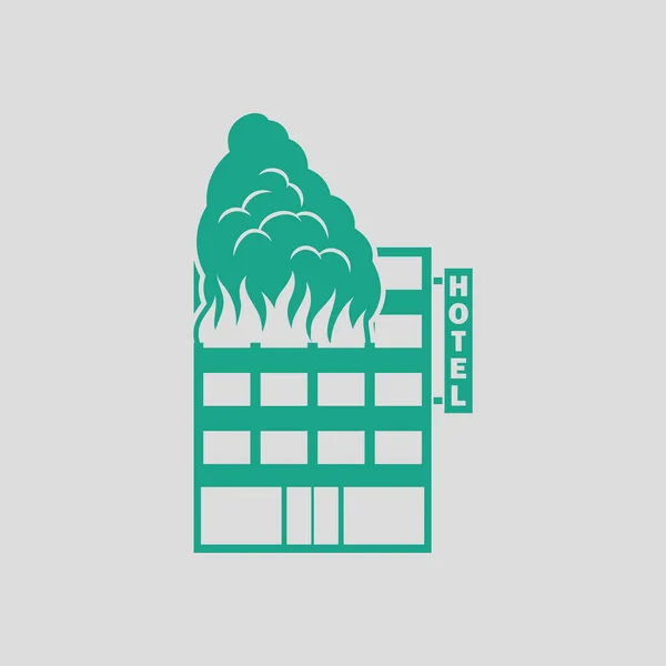 Edificio del hotel en el icono del fuego — Vector de stock