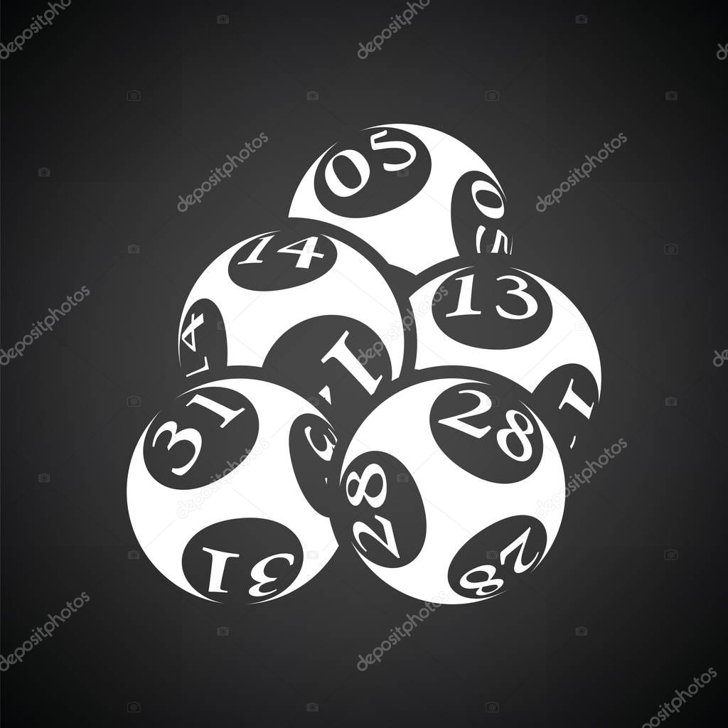 Lotto balls icon. Black background with white. Vector illustration.