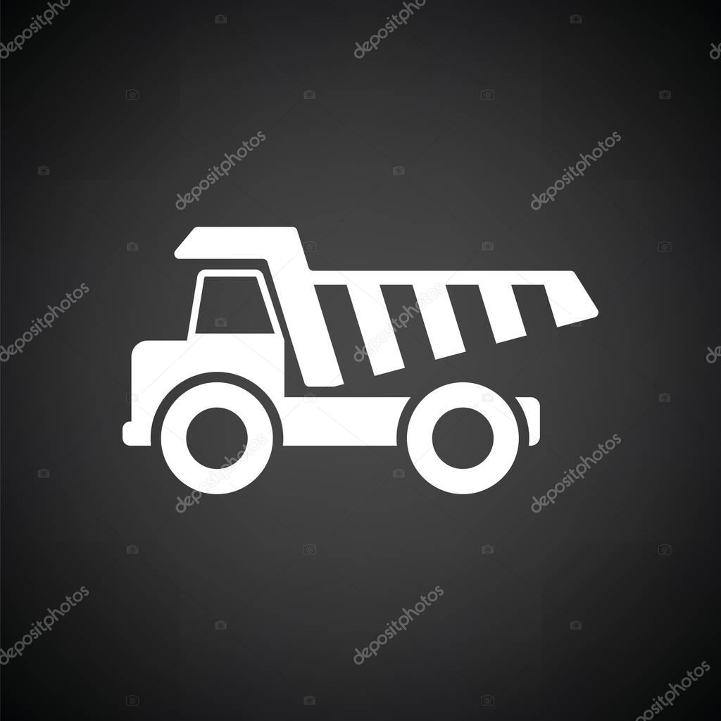Icon of tipper. Black background with white. Vector illustration.