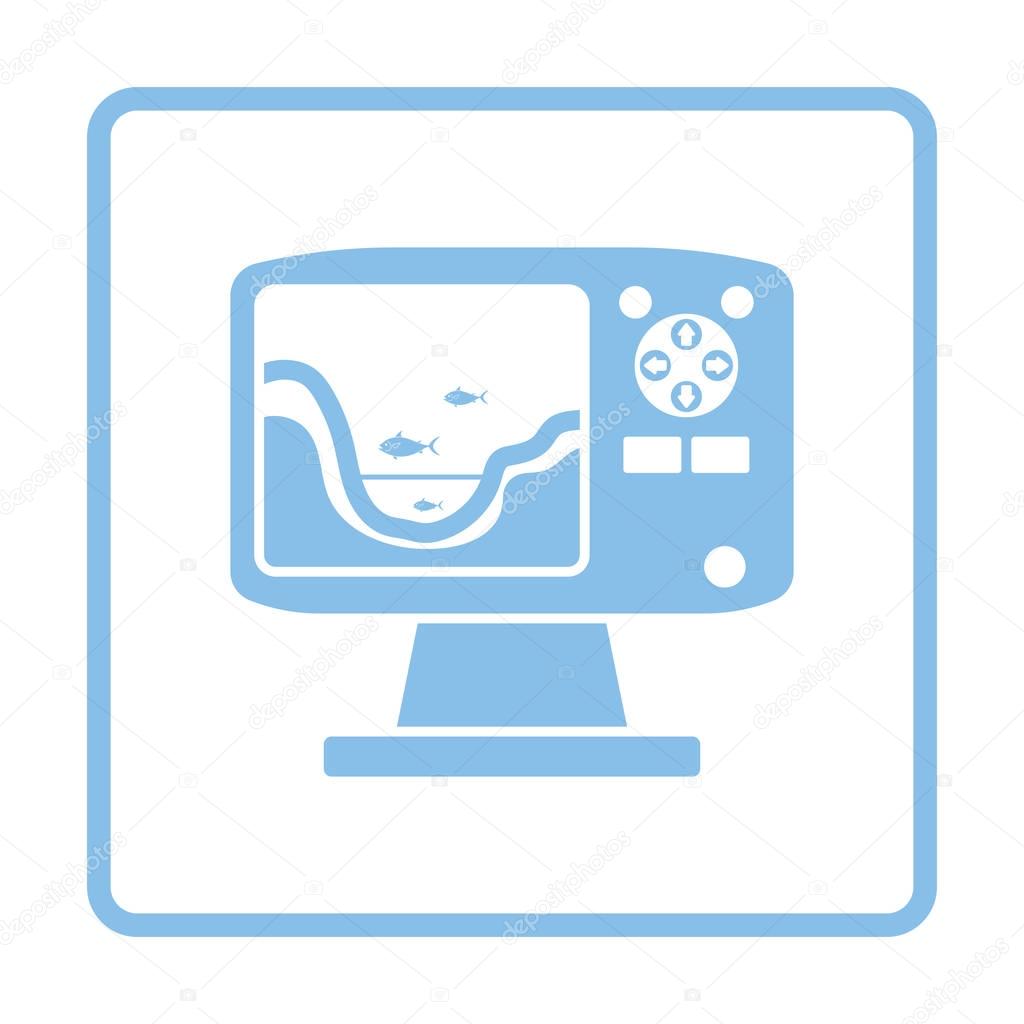 Icon of echo sounder  . Blue frame design. Vector illustration.
