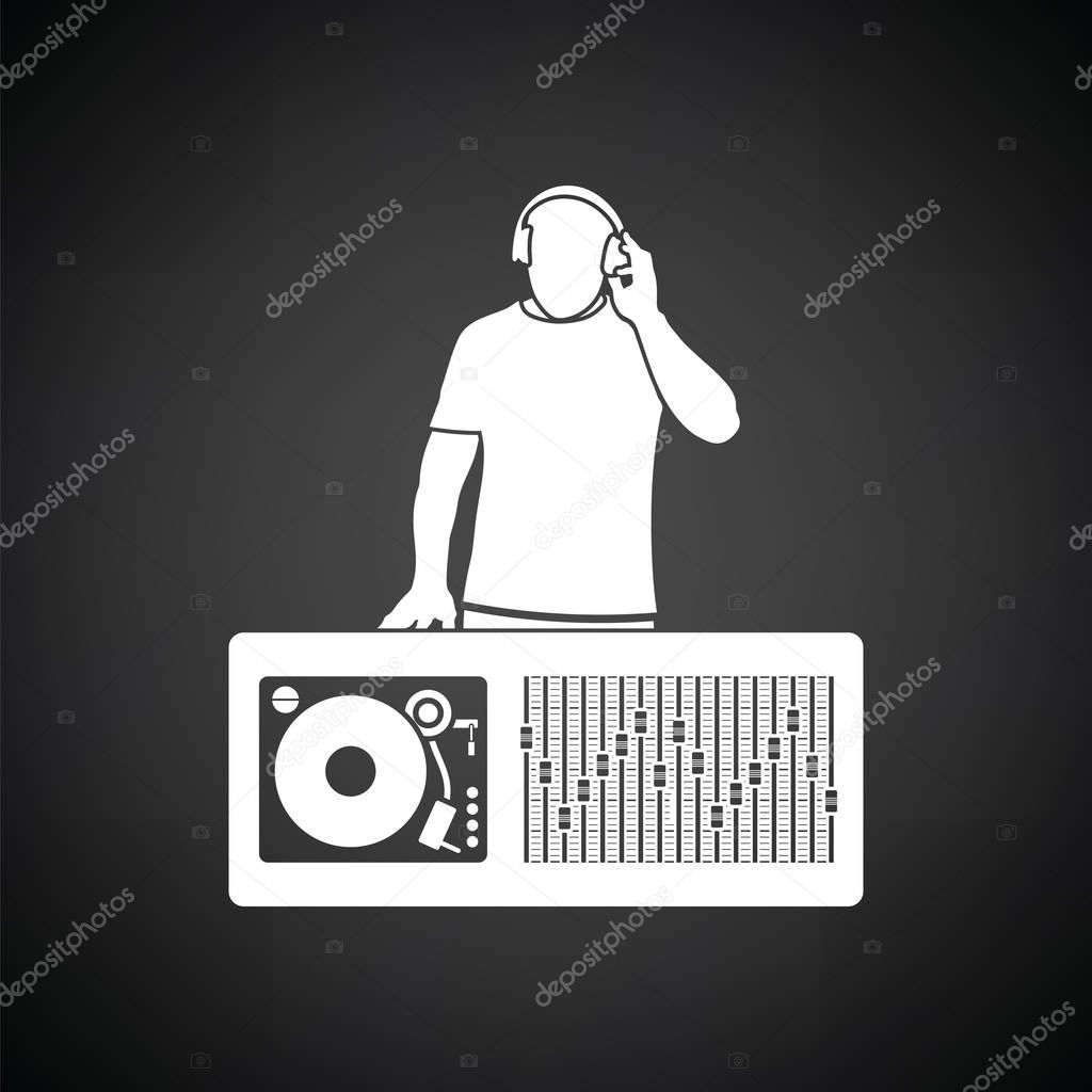 DJ icon. Black background with white. Vector illustration.