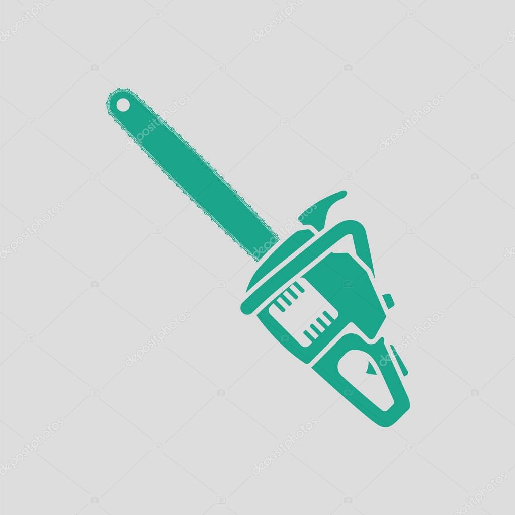 Chain saw icon. Gray background with green. Vector illustration.