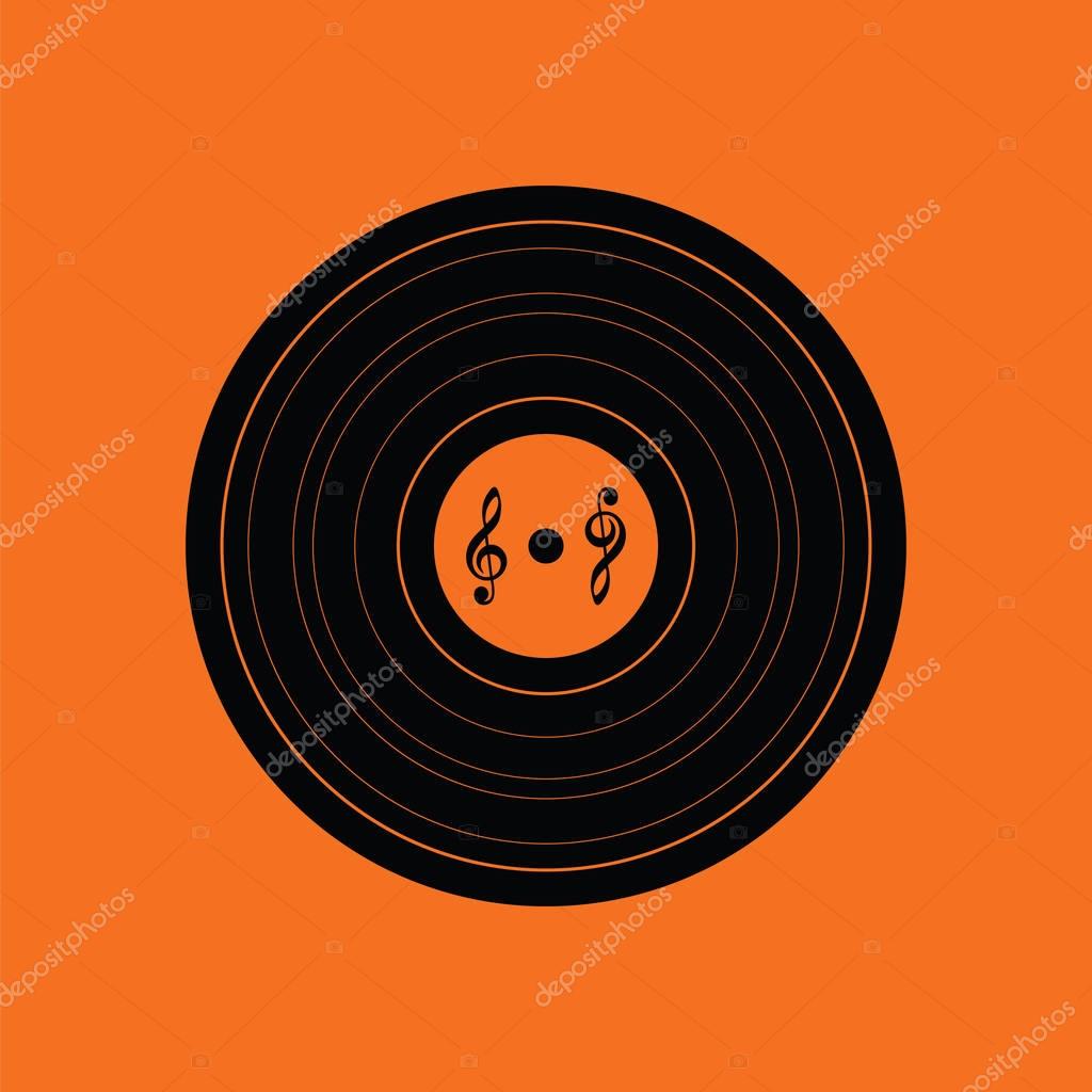 Analogue record icon. Orange background with black. Vector illustration.