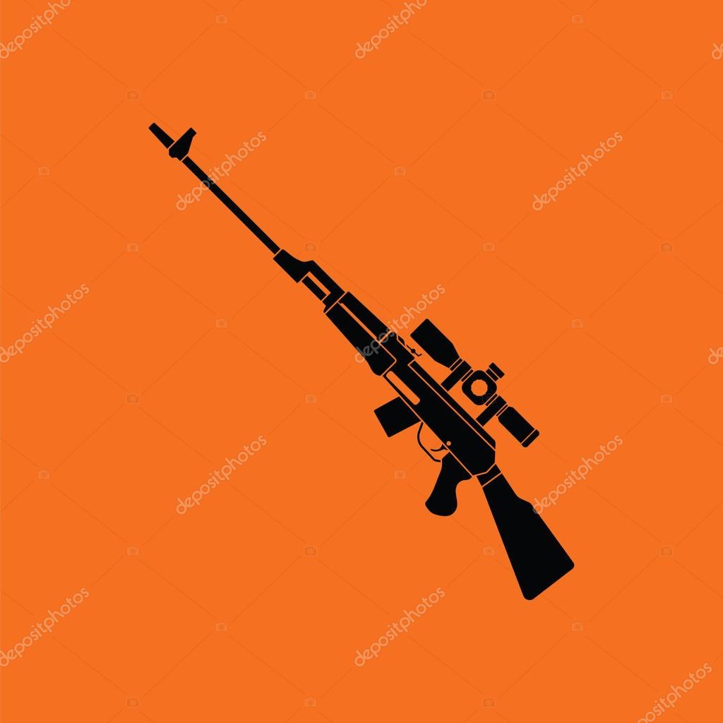 Sniper rifle icon. Orange background with black. Vector illustration.