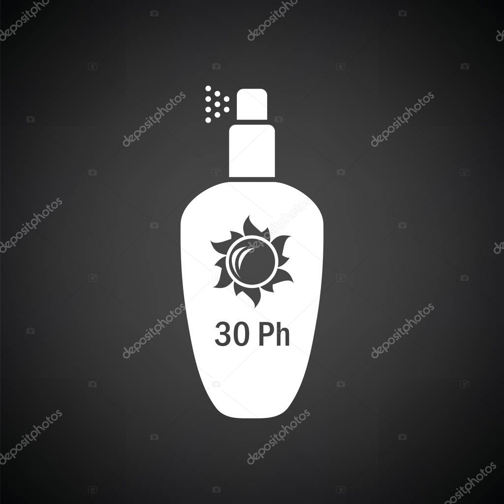 Sun protection spray icon. Black background with white. Vector illustration.