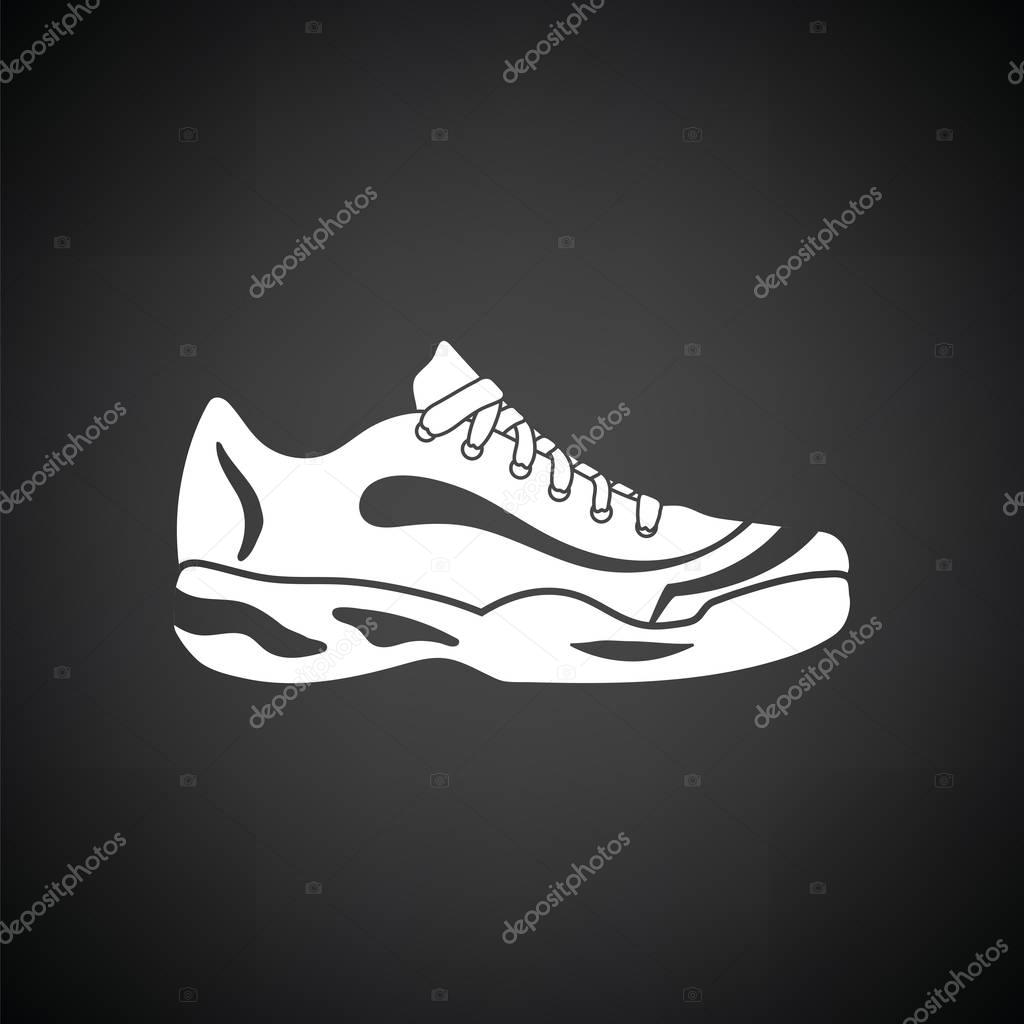Tennis sneaker icon. Black background with white. Vector illustration.