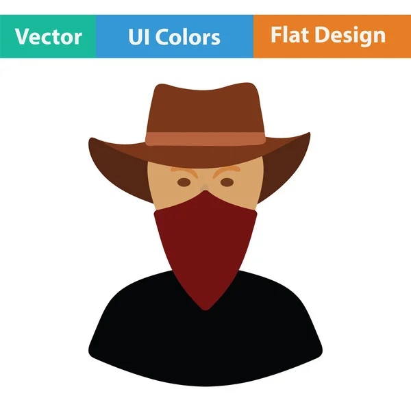 Cowboy met een sjaal op gezicht pictogram — Stockvector