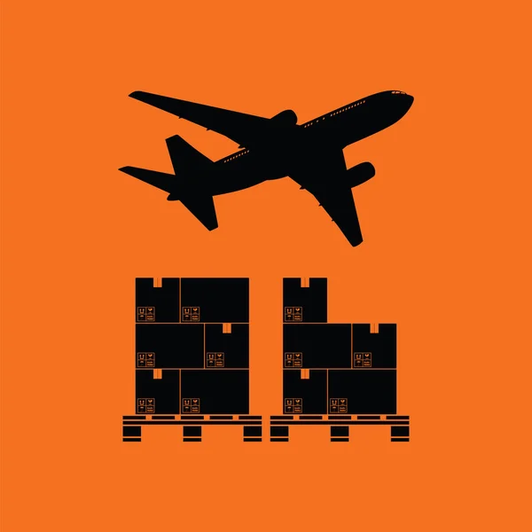 Boxes on pallet under airplane — Stock Vector
