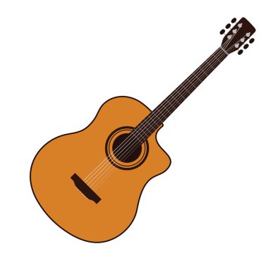 Akustik Gitar Simgesi. Düz Renk Tasarımı. Vektör İllüstrasyonu.