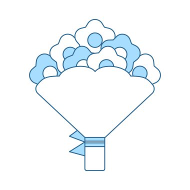 Fiyonklu lale buket ikonu. Mavi Dolgu Tasarımı ile ince çizgi. Vektör İllüstrasyonu.