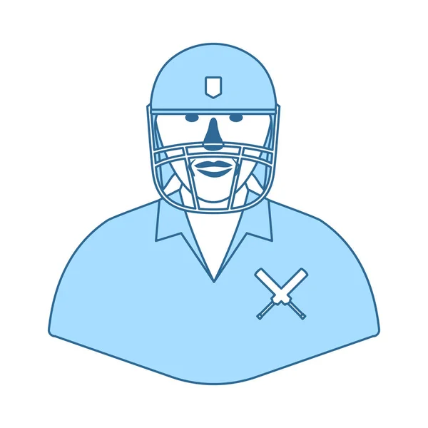 Icona Giocatore Cricket Linea Sottile Con Disegno Blu Del Riempimento — Vettoriale Stock