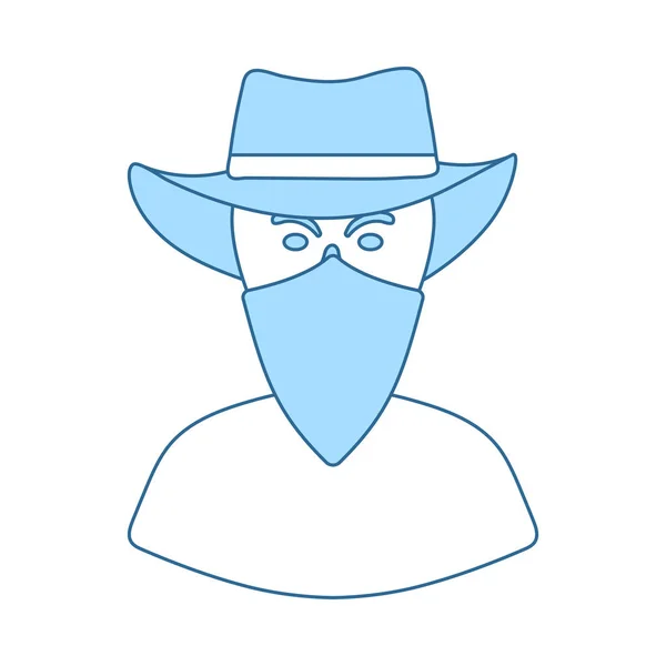 Cowboy Scarf Face Icon Thin Line Blue Fill Design Vector — Stock Vector