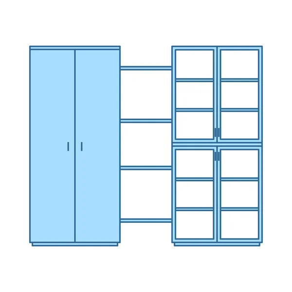 Büroschrank Ikone Dünne Linie Mit Blauer Füllung Vektorillustration — Stockvektor