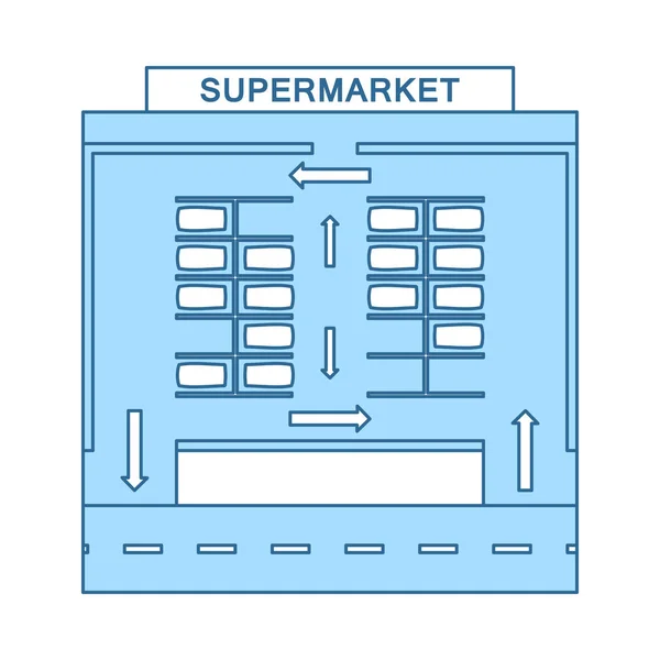 Supermercado Parking Square Icono Línea Delgada Con Diseño Relleno Azul — Vector de stock