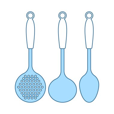 Ladle Set Simgesi. Mavi Dolgu Tasarımı ile ince çizgi. Vektör İllüstrasyonu.