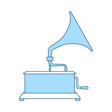 Gramofon Simgesi. Mavi Dolgu Tasarımına Sahip İnce Çizgi. Vektör İllüstrasyonu.