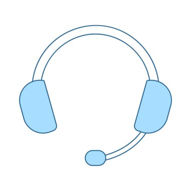 Kulaklık simgesi. Mavi dolgu tasarımı Ile ince çizgi. Vektör Illustration.